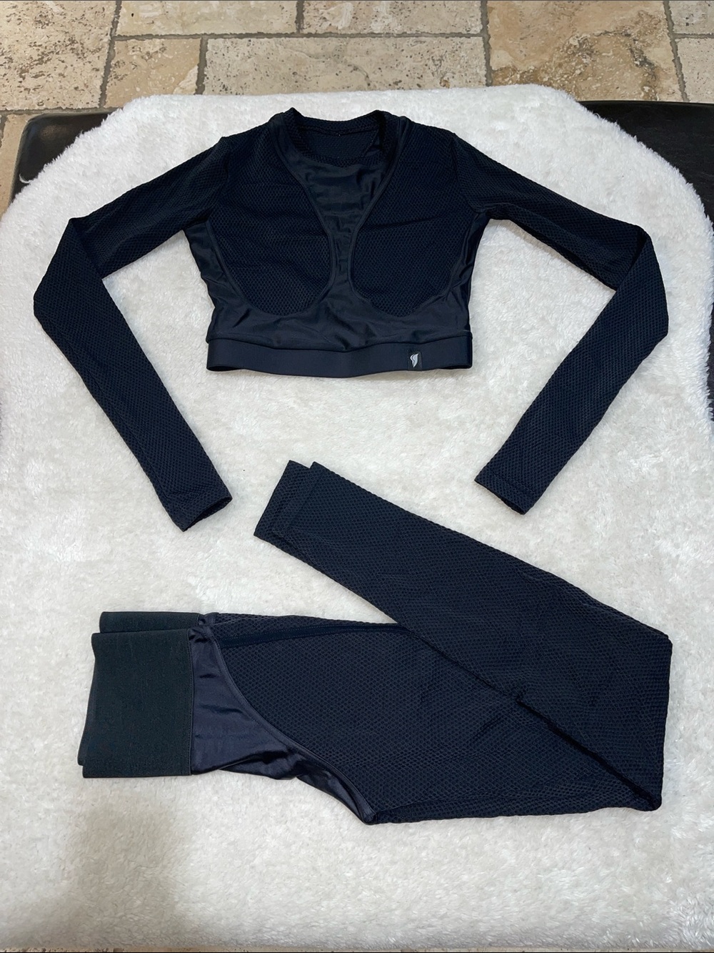 Black Women’s Long Sleeve Crop Top & Legging Set - Brand